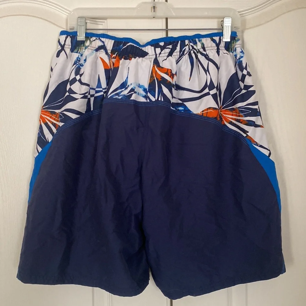 NIKE Swim Trunks Blue Tropic Floral Color Block Lined L Large EUC $64